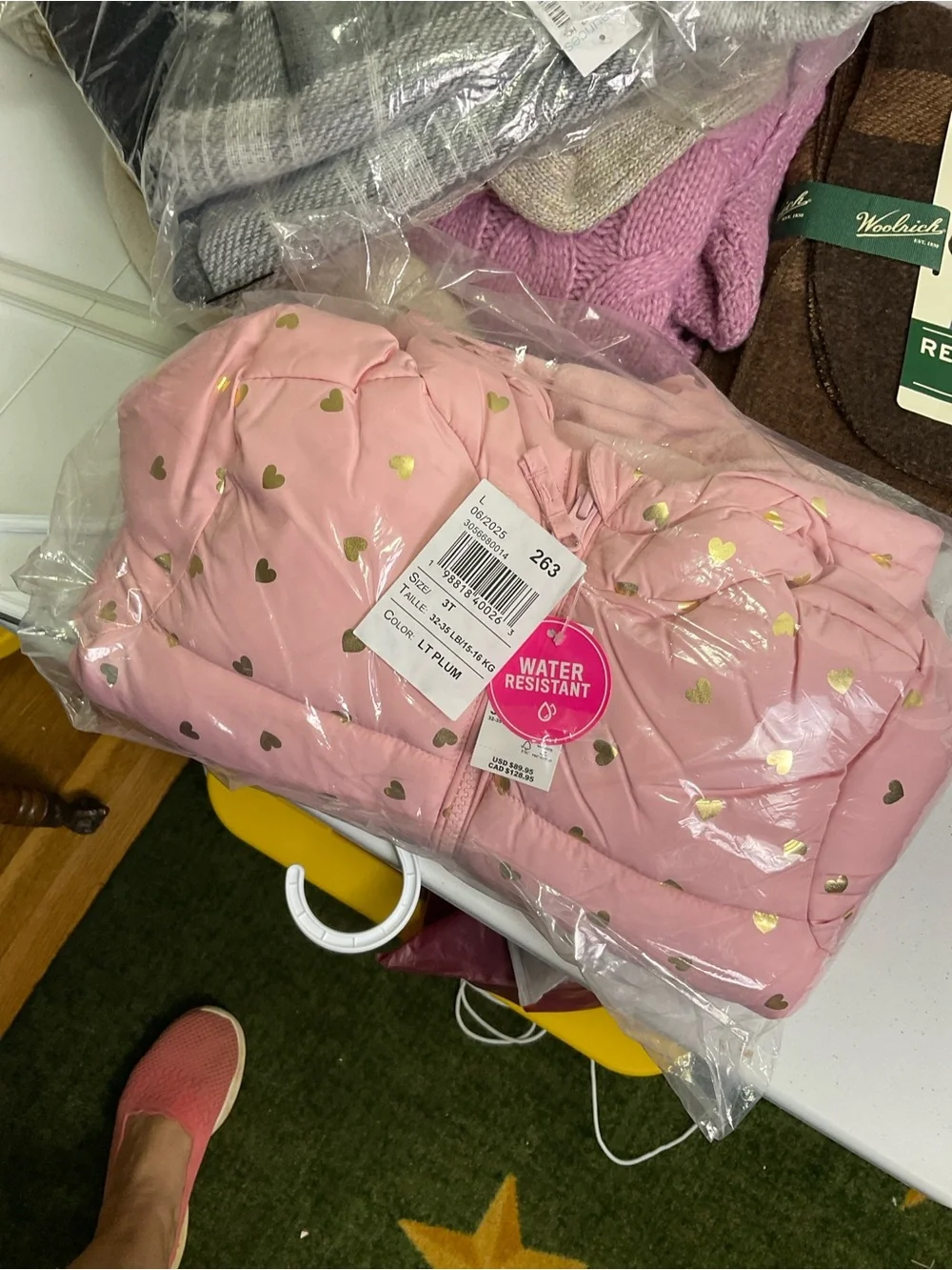 The Children's Place Pink Puffer Jacket with Gold Heart Print